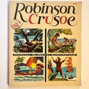 Vintage 1960 Robinson Crusoe Paperback Book Illustrated Defoe Rojankovsky Golden